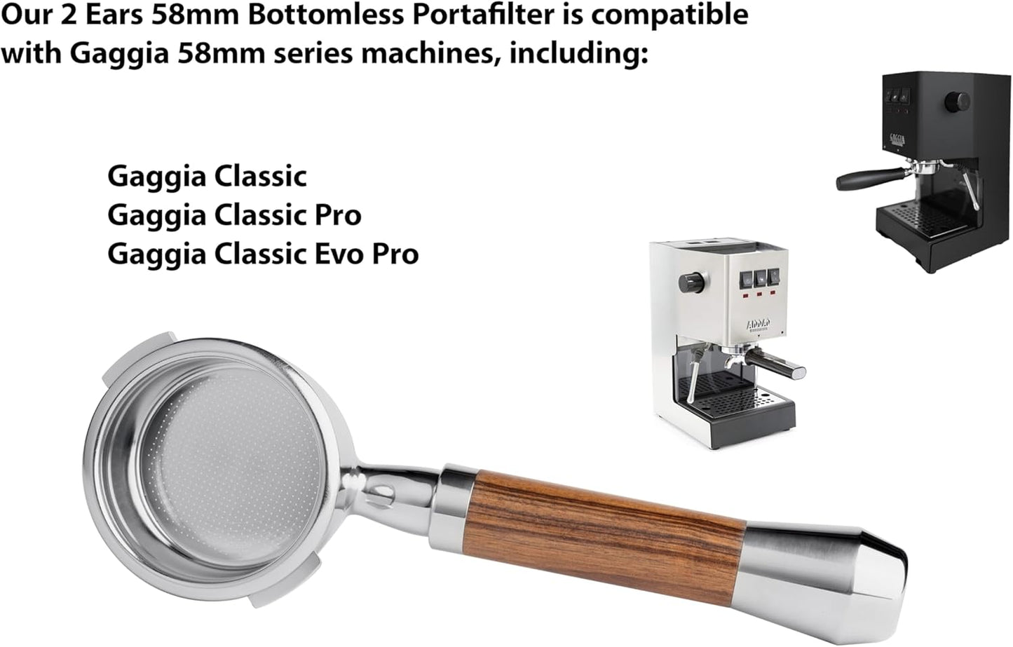 LILQ 58mm Bottomless Naked 2 Ears Portafilter Compatible with Gaggia Machines– Includes 18–20g Basket (Aluminum Flat, 58mm For Gaggia)