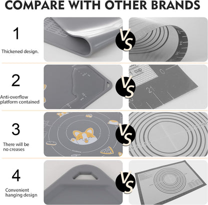 Ourokhome Silicone Baking Mat Sheet and Pastry Dough Cutter, 0.5 Inch Thick 28" X 20" BPA free Silicone Rolling Mat, Non-Stick and Anti-Slip, Dishwasher Safe (Gray)