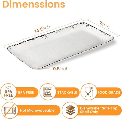 4-Pack 14" x 7" White Serving platter Set, Reusable Farmhouse Melamine Serving Platters for Cookie, Appetizer, Charcuterie, Snack, Party Food Display - Stackable Kitchen CounterTop Tray.