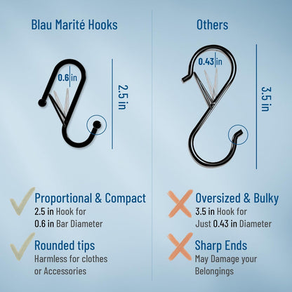10-Pack Metal S Hooks for Hanging – Heavy-Duty S-Shaped Hook with Safety Buckle – Fits Bars up to 0.6 in – Anti-Drop Hooks for Kitchen, Pot Racks & Towel Bars – Black (Small)