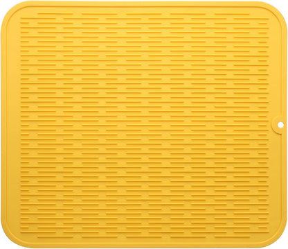Silicone Dish Drying Mat for Multiple Usage,Easy clean,Eco-friendly,Heat-resistant Silicone Mat for Kitchen Counter or Sink,Refrigerator or Drawer Liner Yellow XL 18 inches x 16 inches
