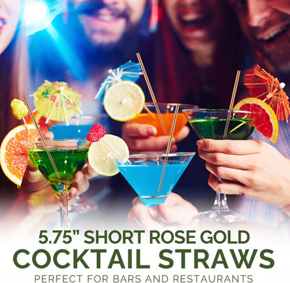 Rose Gold Paper Cocktail Straws, 5.75 inch, 500 counts, Disposable Short Small Drinking Straws for 8oz 10oz Cups
