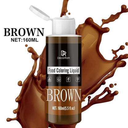 Food Coloring - Vibrant Liquid Icing Food Coloring Set for Baking, Cake Decorating, Easter Egg, Airbrush - Tasteless Food Color Dye for Fondant, Slime, DIY Crafts - 5.5 Fl.oz / 160ml Each (Brown)
