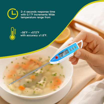 10 Set Waterproof Food Thermometer for Water, Liquid, Candle and Cooking Digital Meat Thermometer with Long Probe Instant Read for Kitchen BBQ Grill Candy (White)