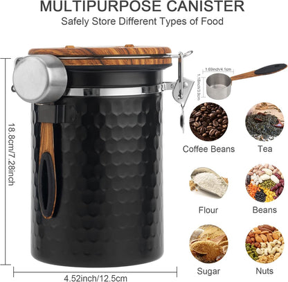 TEDSWAIT Coffee Canisters Airtight Coffee Bean Storage Container Kitchen Stainless Steel Food Storage Container with Scoop Date Tracker & CO2 Valve 61Fl Oz (Diamond Black)