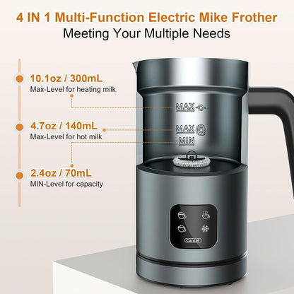 BIZEWO Milk Frother Electric, Warm and Cold Milk Steamer, 4 IN 1 Automatic Milk Warmer Stainless Steel with Touch Screen for Coffee, Latte, Macchiato, Cappuccino, Hot Chocolate