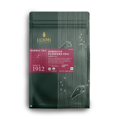 Luxmi Estates - Pure Hibiscus Herbal - Organic Hibiscus Tea - Loose Leaf - 250g (125 cups) | With Organic Hibiscus Flowers | Single Ingredient | Helps with Blood Pressure and Imrpove Heart Health