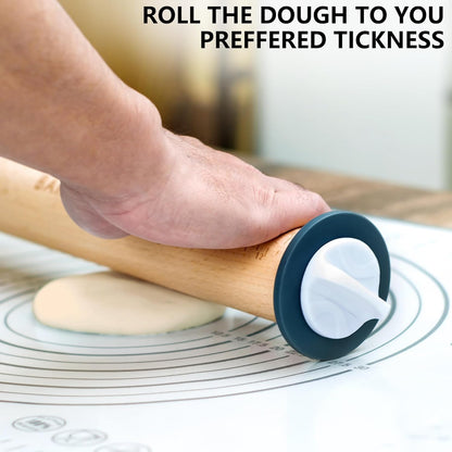 Bakeesy's 14' Wooden Rolling Pin Set with 5 Adjustable Thickness Rings - Roller Pin for Rolling Pizza, Cookie Dough, Pastry, Ravioli, Clay Slab - Full Set with Accessories - Perfect Baking experience