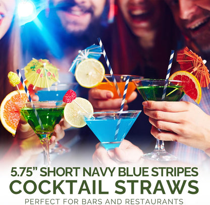 5.75 inch Navy Blue Short Paper Cocktail Straws & Stirrer Sticks 500 Counts - for Bars and Restaurants