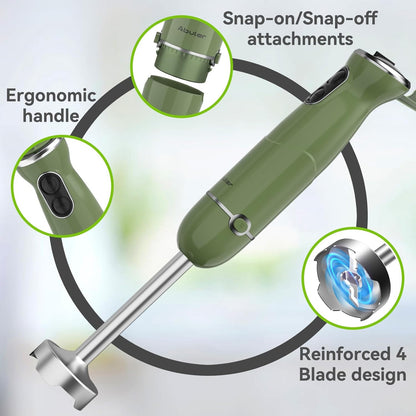 Immersion Blender Handheld 5 in 1 Hand Blender, 1000W Hand Mixer Stick, BPA-Free 12 Speed Handheld Blender with Mixing Beaker, Chopper, Whisk and Milk Frother for Soup, Smoothies, Sauce, Baby Food