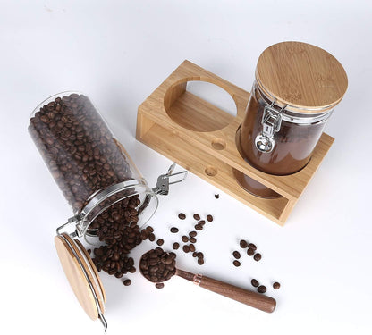 KKC HOME ACCENTS Glass Food Storage Jars with Airtight Locking Clamp Bamboo Lids,Coffee Bean Storage Containers,Sealed Glass Container with Scoop for Coffee Ground,Tea,Nut,Sugar,Coffee Holder