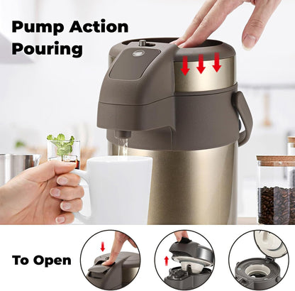 OJOJ 3L/101OZ Thermal Coffee Carafe with Pump, Thermal Beverage Dispenser, Coffee Airpot Stainless Steel Coffee Carafe for Hot Drinks Gold
