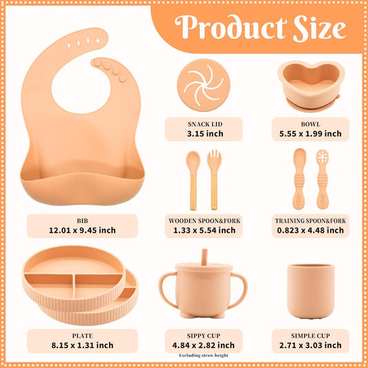 Silicone Baby Feeding Set 11 Pcs, Baby Led Weaning Supplies, Baby Feeding EatincSupplies Set BPA Free, Baby Essentialsfor Newborn Gift Pink