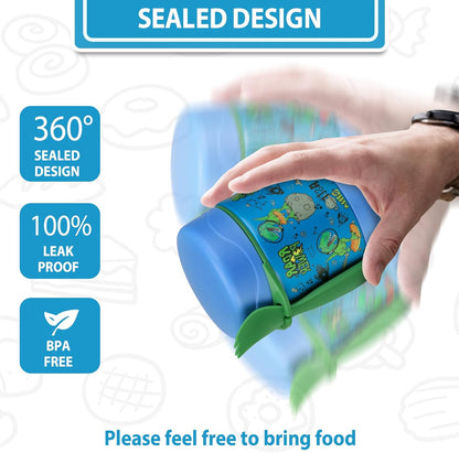 10oz Soup Thermo for Hot Food Kids,Lunch Thermo Kids Food Jar with Spoon Hot Insulated Food Containers,Leak Proof Stainless Steel Wide Mouth Lunch Food Thermo Jar for School(Blue-Dinosaur)