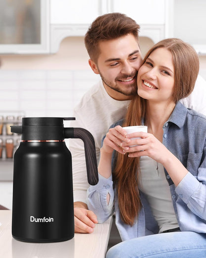 Carafes for Hot Liquids 51 oz - 12 Hour Stainless Steel Thermal Coffee Carafe-Insulated Coffee Carafes For Keeping Hot/Cold Coffee, Tea, Water, 1.5 Liter Beverage Dispenser(Black/Gold)