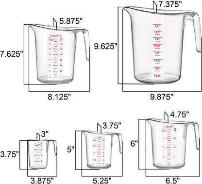 Amazing Abby - Melissa - Unbreakable Plastic Measuring Cups (5-Piece Set), Food-Grade Measuring Jugs, 1/2/4/8/16-Cup Capacity, Stackable and Dishwasher-Safe, Great for Oil, Vinegar, Flour, More