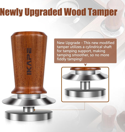 IKAPE 51mm Espresso Coffee Tamper, Spring-loaded Calibrated Tamper with Premium Stainless Steel, Newly Upgraded Walnut Tamper Compatible with All 51mm Espresso Machine Bottomless Portafilter