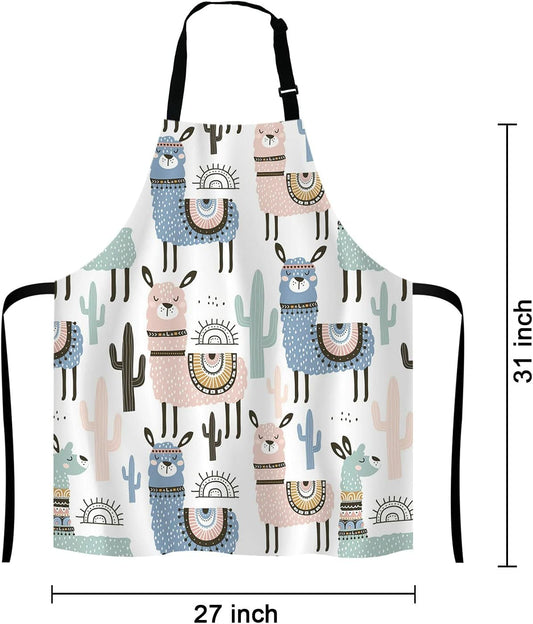 llama Kitchen Cooking BBQ Chef Apron, Cute Animal Alpaca with Cactus Apron for Men, Women - Dad Gifts, Gifts for Men - Birthday, Mothers Day Gifts for Mom, Wife, Husband, Brother, Friends