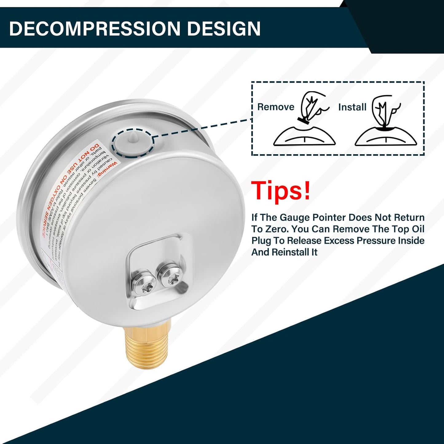 MEASUREMAN Lead-Free Pressure Gauge, 2-1/2inch Dial, Glycerin Filled, 0-60psi/kpa, Stainless Steel Case, 1/4inchNPT Lower Mount