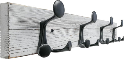 SKOLOO 24-Inch Wood Coat Rack Wall Mount with 4 Triple Hooks - Ideal for Family Entrances, Classrooms, and Pet Supplies Storage - Perfect Coat Hooks for Wall,Distressed White Wash
