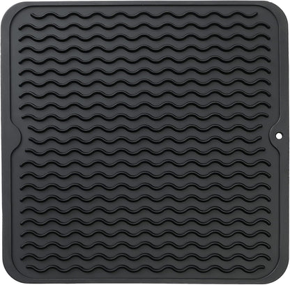 Silicone Dish Drying Mat for Multiple Usage,Easy clean,Eco-friendly,Heat-resistant Silicone Mat for Kitchen Counter or Sink,Refrigerator or Drawer liner Black M 12 inches x 12 inches