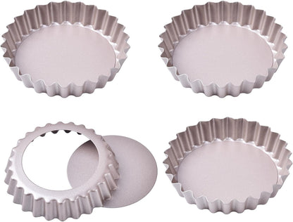 Mini Tart Pan Set, 4-Inch 4pcs with Removable Loose Bottom Non-Stick Round Quiche Bakeware for Oven and Instant Pot Baking (Champagne Gold)