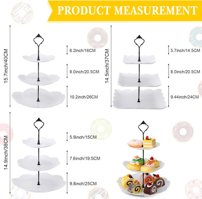 Sawysine 6 Pack 3 Tiers Dessert Stand Plastic Cupcake Stand Serving Trays Cupcake Display Stand Cookie Tray for Party and Platter for Home(Black)