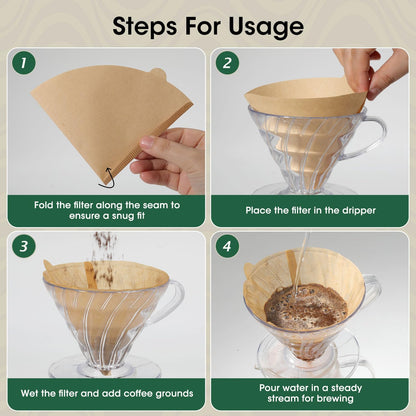 V60 Coffee Filters 02, ONIOU Unbleached Size 02 Cone Coffee Filters, 100 Count Natural Brown Pour Over Paper Filters for Hario V60 & Others 1–4 Cup Coffee Dripper