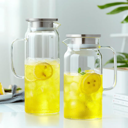 42OZ Glass Pitcher with Lid and Spout, Water Jug, 1250ml Carafe for Hot/Cold Water, Large Iced Tea Pitcher for Coffee, Juice and Homemade Beverage