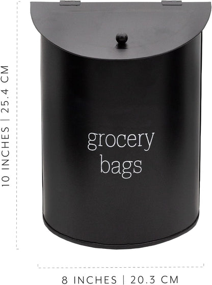 AuldHome Design Enamelware Grocery Bag Holder (Black); Wall-Mounted Modern Farmhouse Style Plastic Bag Dispenser for Kitchen or Laundry Room