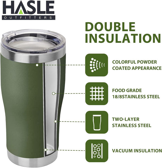 HASLE OUTFITTERS 20 oz Tumbler Bulk, Stainless Steel Tumblers with Lid, Vacuum Insulated Tumbler, Double Wall Powder Coated Cup, coffee mugs, Army Green, 12 Pack