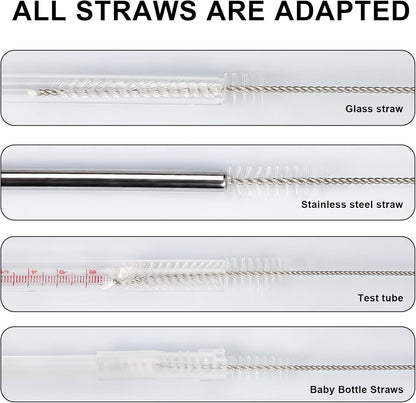 Straw Cleaner Brushes Sets, 12 Pieces 8.2 Inch Botthle Cleaning Brush and Nylon Tube Brush Brush Kit for Sippy Cup, Tumbler, Water Bottle, Drinking Straw (White)