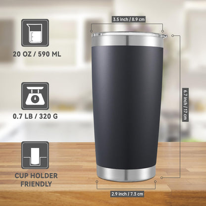 20 oz Tumbler Stainless Steel Tumblers with Lid Double Wall Vacuum Insulated Coffee Mug 20oz Powder Coated Cup for Hot and Cold Drinks, Black, 1 pack