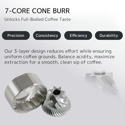 DHPO Sky-Two Manual Coffee Grinder With 7 Axis Stainless Steel Conical Burr Mill, Portable Hand Coffee Grinder With Foldable Handle For Espresso, Drip, French Press, Camping, Travel, Home, Black