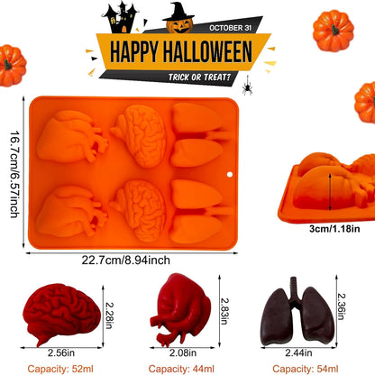 Brain and Heart Cake Mold, 2 Pack Halloween Silicone Molds Human Organ Jello Mold Heart lung Brain Shape Gelatin Chocolate Molds for Halloween Party Baking Mini Cakes Cupcake Muffin Soap Pudding