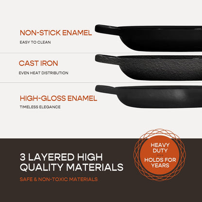 Enameled Cast Iron Dutch Oven for Sourdough Bread Baking | 6 Quart Pot with Lid | 10 Inch Ceramic Enamel Thick Coated Cookware Set with Non Stick Silicone Baking Mat for Cooking | 6 Qt |Black