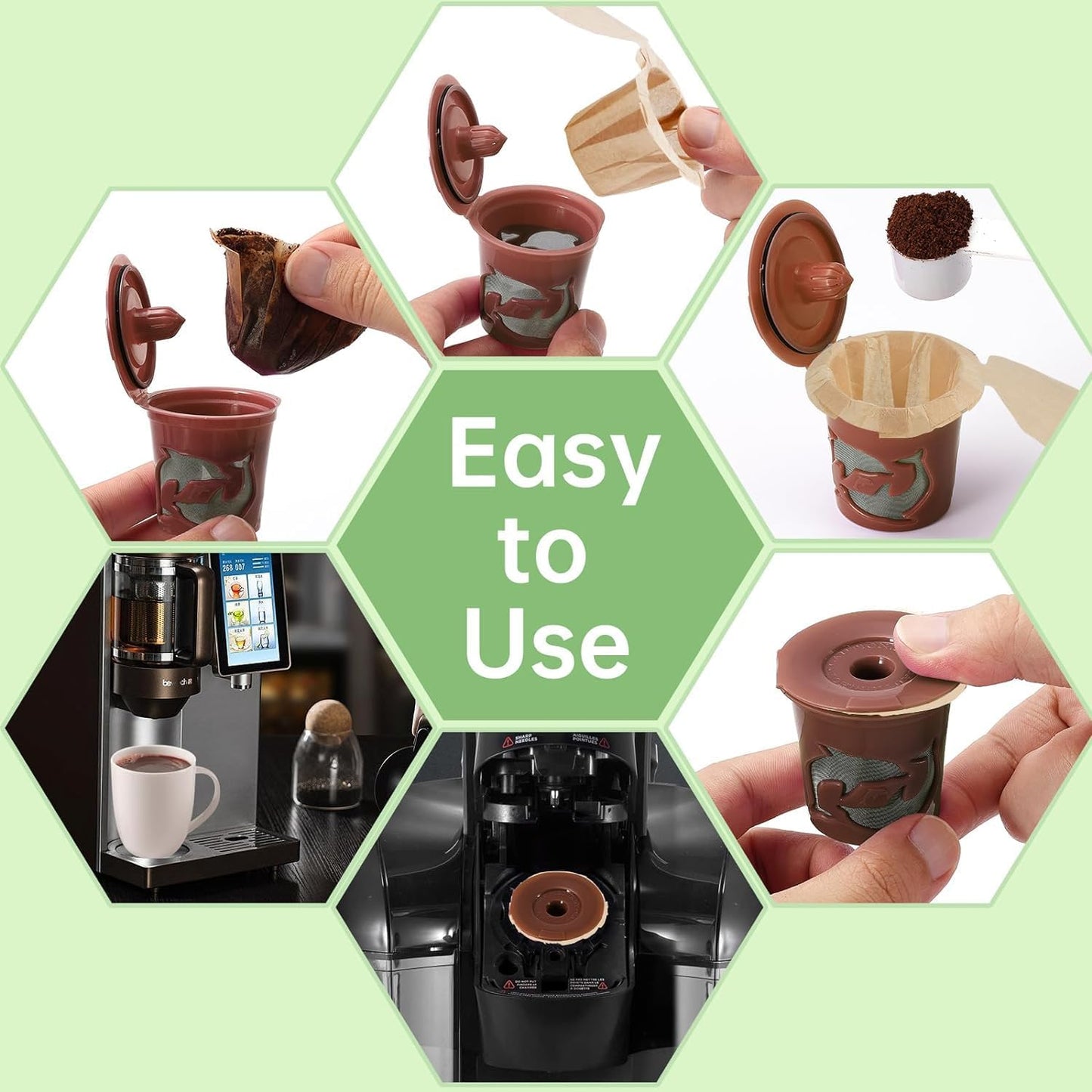 Aussen Disposable Coffee Paper Filters Replacement Kerig Filter Fit All Keurig Single Serve Filter Brands Compatible with Reusable Single Serve Pods Keurig Coffee Maker (Natural with Lid, 300pcs)