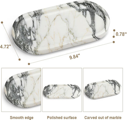Natural Marble Vanity Tray - Moujings Genuine Marble Perfume Tray for Bathroom Decor, Stone Bathroom Vanity Organizer Tray for Kitchen Counter, Candles, Jewelry, Coffee, Makeup, Key