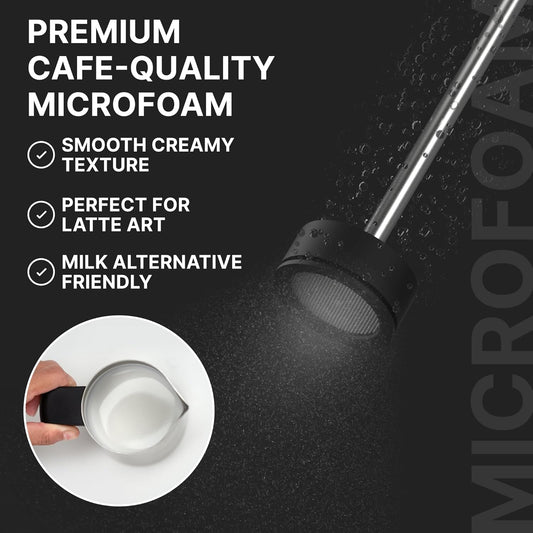 Subminimal NanoFoamer V2 Performance Milk Foamer | NEW Model Edition | Waterproof, Dual-Speed, Stainless Steel | Microfoamed Milk in 30 Seconds, Barista-Style Coffee Drinks Home