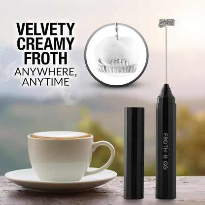 Zulay Froth N Go Milk Frother Rechargeable - 3-in-1 Frother Wand With Case & USB-C Charger - Comes With 3 Whisk Attachments for Latte, Cappuccino, Matcha, Protein Shakes - Black