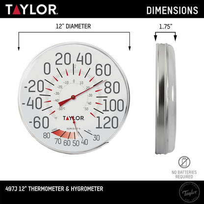 Taylor Precision Products Humidiguide Dial Thermometer (12-Inch), White, One Size