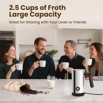 Milk Frother, 4-in-1 Milk Frother and Steamer, 10.6oz Electric Milk Steamer, Automatic Cold and Hot Foam maker for Lattes, Cappuccinos, Non-stick Coating Interior (Polished)