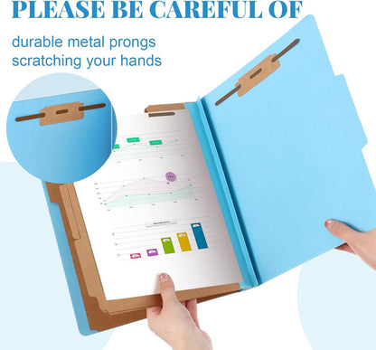 24 Pcs Classification Folders Letter Size, Back to School Supply for Teacher, Student, 3 Dividers Pressboard File Folder Bulk with 2 Fasteners, 3.5 Inch Expanding File Organizer (Blue)