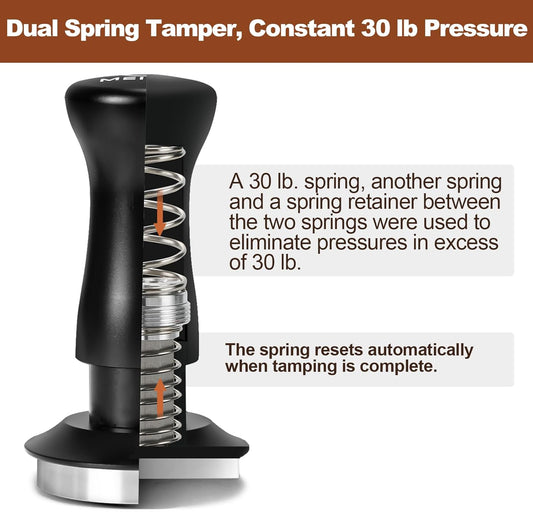 MEION Espresso Tamper 49mm Coffee Tamper, Calibrated Dual Spring Loaded Barista Tamper with Stainless Steel Base, Comes with aluminum storage pad (49MM, Black)