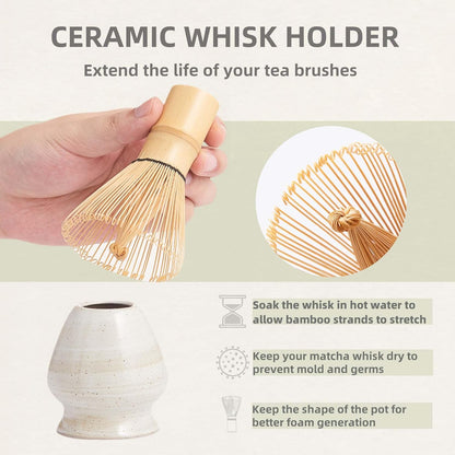 Matcha Whisk Set, Ceramic Matcha Set with Bowl, Matcha Whisk and Holder, Sifter, Bamboo Spoon, Scoop, 6Pcs Ceremony Matcha Kit for Tea Lovers Making Breakfast/Latte