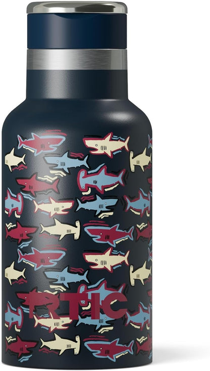 RTIC Little Journey Bottle with Straw, Insulated, Stainless Steel, Metal, Double Wall Vacuum-Insulation, Ceramic-Lined, Leak-Proof Lid, BPA-Free Water Flask for Sports, Travel, Navy Sharks