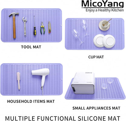 Silicone Dish Drying Mat for Multiple Usage,Easy clean,Eco-friendly,Heat-resistant Silicone Mat for Kitchen Counter or Sink,Refrigerator or Drawer Liner Light Purple 4XL 32 inches x 18 inches