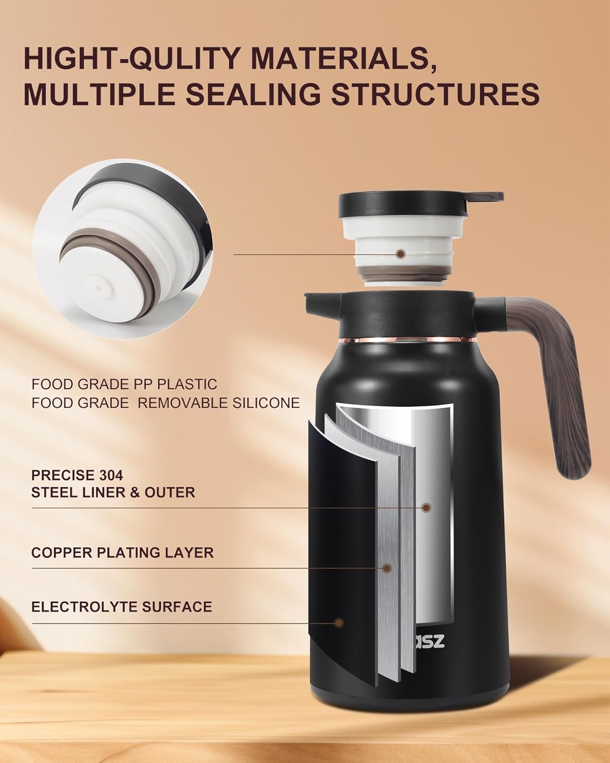 34 Oz Carafes for Hot Liquid, Stainless Steel Insulated Vacuum Thermal Coffee Carafes For Keeping Hot, 1 Liter Coffee Dispenser(silver)