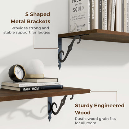RICHFOCUS 12 Inch Deep Floating Shelves for Wall, 16" W x 12" D Wood Wall Shelves Set of 2, Wide Floating Shelves for Living Room, Bedroom, Kitchen, Bathroom and Decor Storage, Walnut