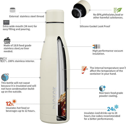 BJPKPK 17oz Insulated Water Bottles Stainless Steel Sports Water Bottles Keep Cold and Hot for Travel Dishwasher Safe,Beige